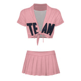 Custom Light Pink Navy Cheerleading Uniform Set