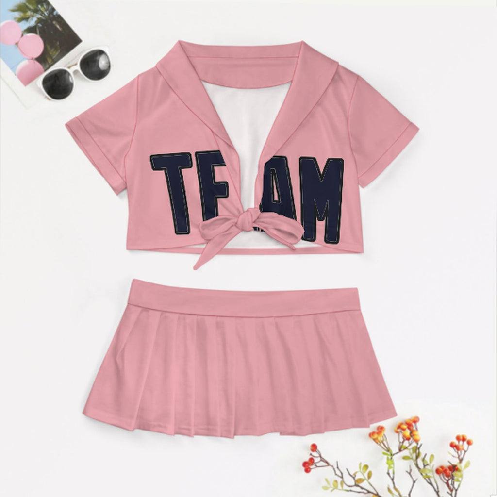 Custom Light Pink Navy Cheerleading Uniform Set