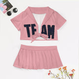 Custom Light Pink Navy Cheerleading Uniform Set