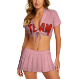 Custom Light Pink Orange Red Cheerleading Uniform Set