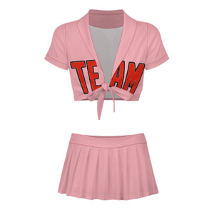 Custom Light Pink Orange Red Cheerleading Uniform Set