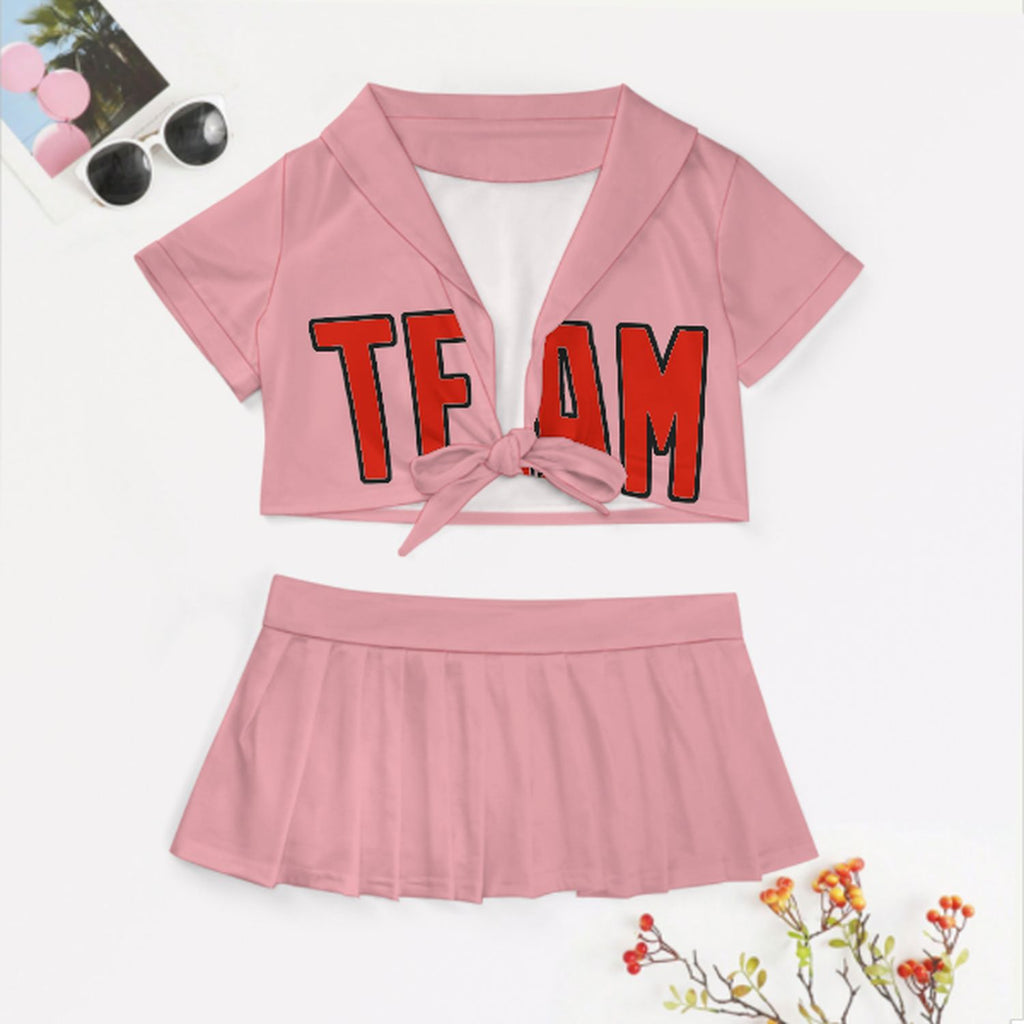 Custom Light Pink Orange Red Cheerleading Uniform Set