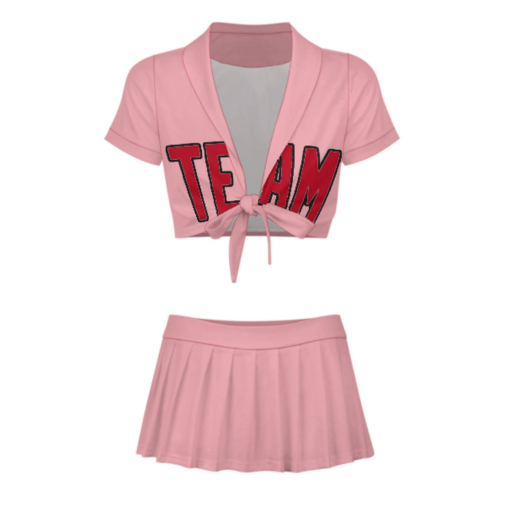 Custom Light Pink Red Cheerleading Uniform Set