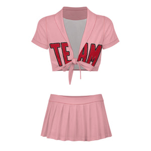 Custom Light Pink Red Cheerleading Uniform Set