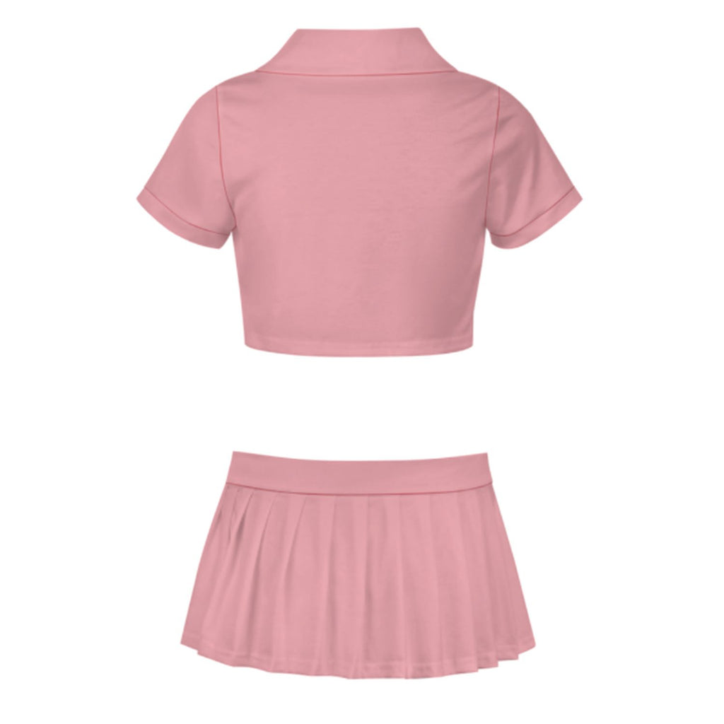 Custom Light Pink Red Cheerleading Uniform Set