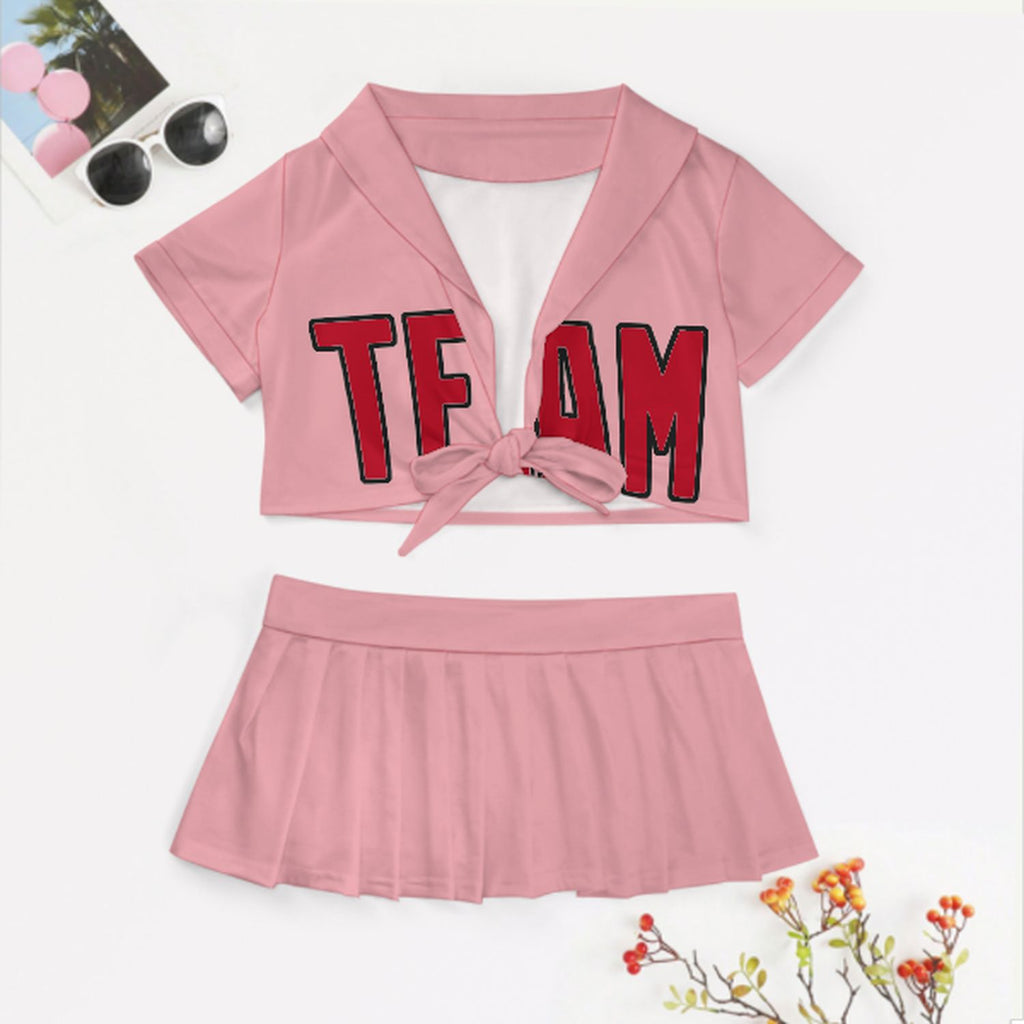 Custom Light Pink Red Cheerleading Uniform Set