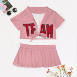 Custom Light Pink Red Cheerleading Uniform Set