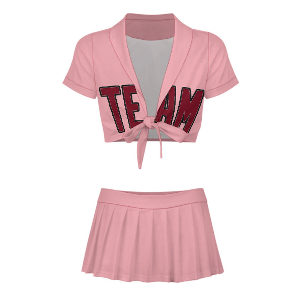 Custom Light Pink Crimson Red Cheerleading Uniform Set