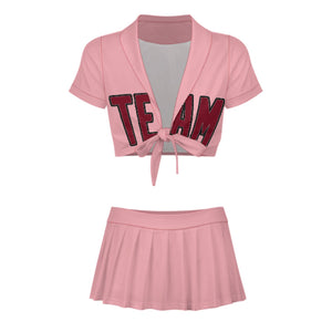 Custom Light Pink Crimson Red Cheerleading Uniform Set