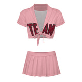 Custom Light Pink Crimson Red Cheerleading Uniform Set