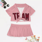 Custom Light Pink Crimson Red Cheerleading Uniform Set