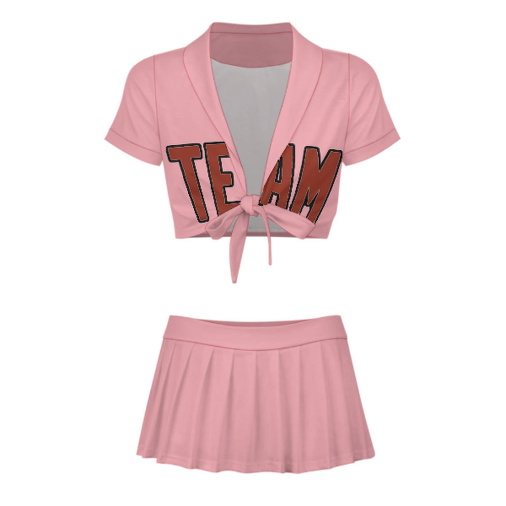 Custom Light Pink Coral Red Cheerleading Uniform Set