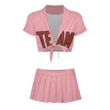 Custom Light Pink Coral Red Cheerleading Uniform Set