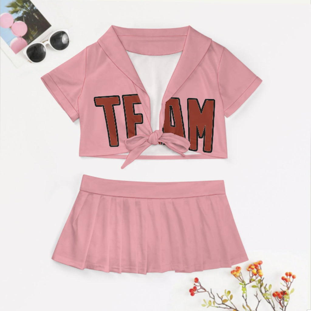 Custom Light Pink Coral Red Cheerleading Uniform Set