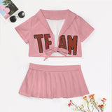 Custom Light Pink Coral Red Cheerleading Uniform Set