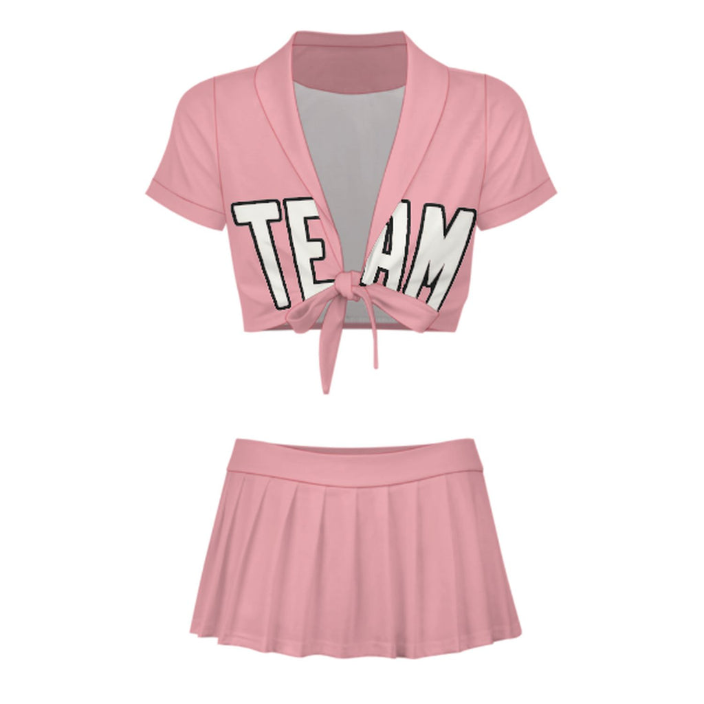 Custom Light Pink White Cheerleading Uniform Set