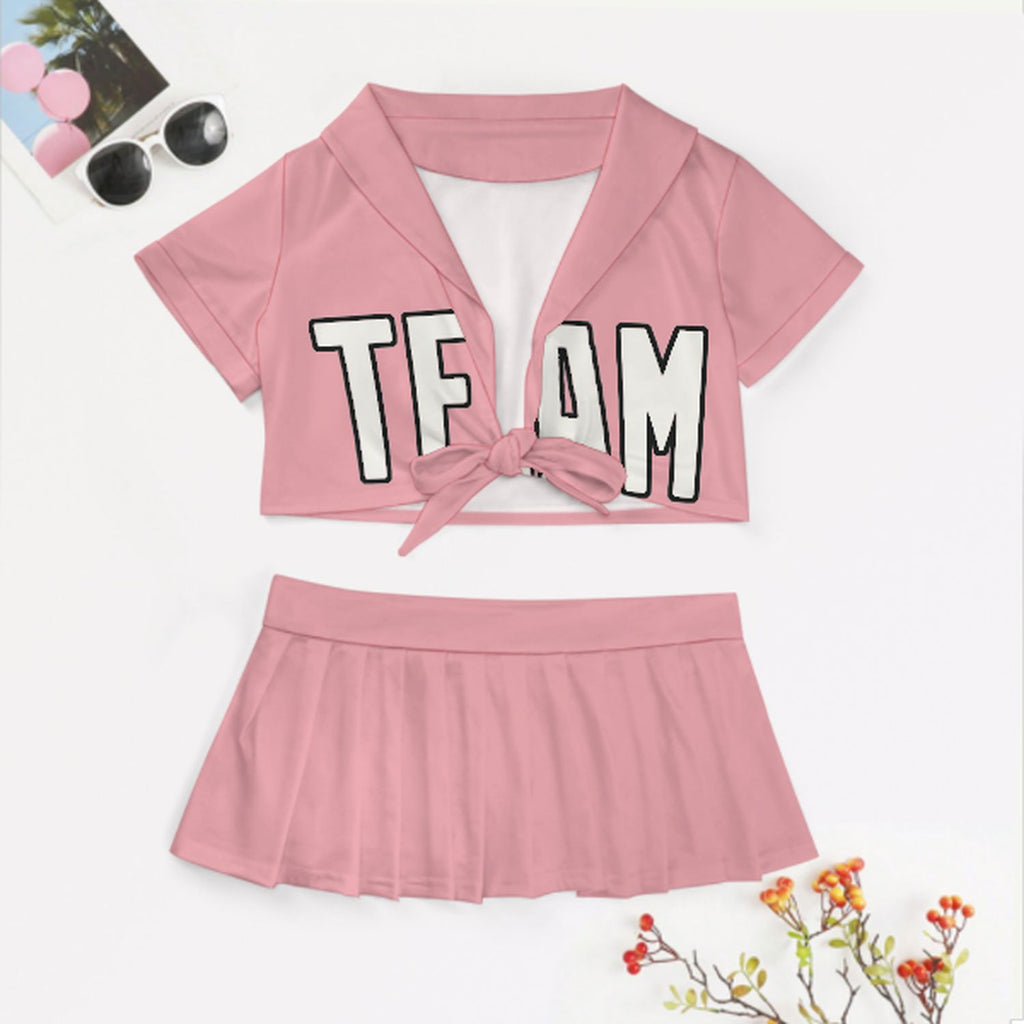 Custom Light Pink White Cheerleading Uniform Set