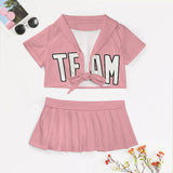 Custom Light Pink White Cheerleading Uniform Set