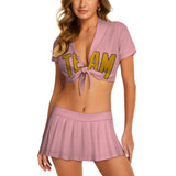 Custom Light Pink Yellow Cheerleading Uniform Set