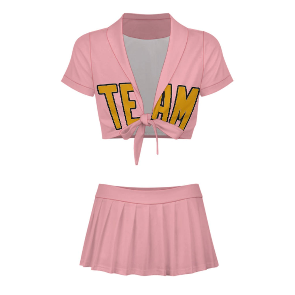 Custom Light Pink Yellow Cheerleading Uniform Set