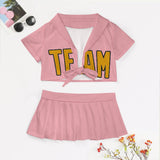 Custom Light Pink Yellow Cheerleading Uniform Set
