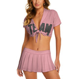 Custom Light Pink Dark Grey Cheerleading Uniform Set