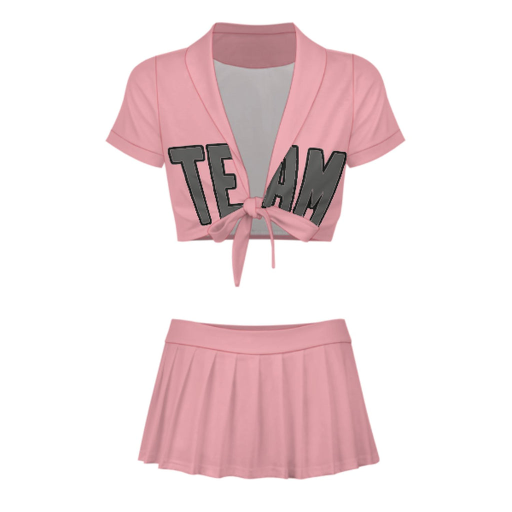 Custom Light Pink Dark Grey Cheerleading Uniform Set