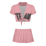 Custom Light Pink Dark Grey Cheerleading Uniform Set