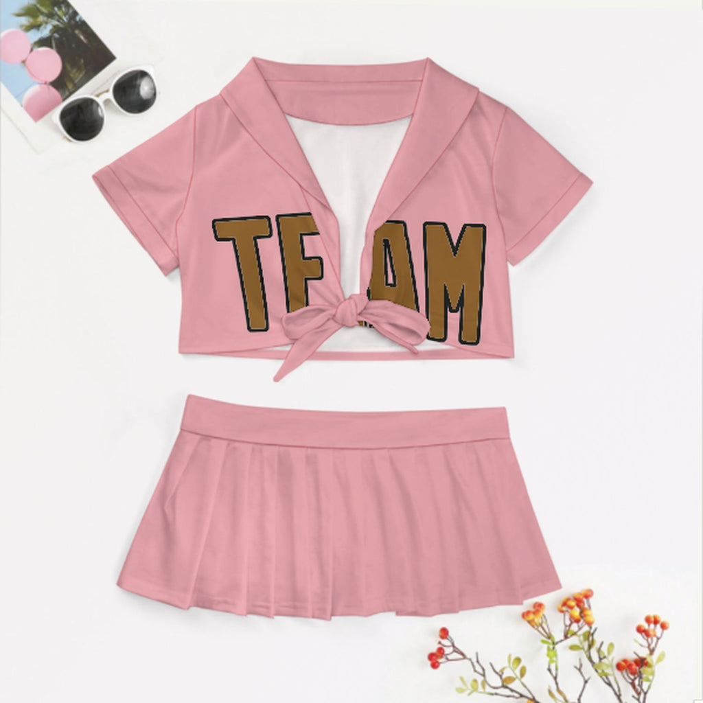 Custom Light Pink Khaki Cheerleading Uniform Set