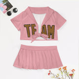 Custom Light Pink Khaki Cheerleading Uniform Set