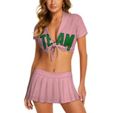 Custom Light Pink Emerald Green Cheerleading Uniform Set