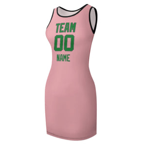 Custom Light Pink Emerald Green Sleeveless Vest Dress