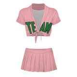 Custom Light Pink Emerald Green Cheerleading Uniform Set