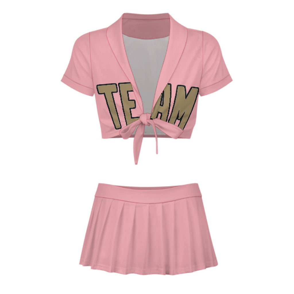 Custom Light Pink Light Khaki Cheerleading Uniform Set