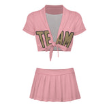 Custom Light Pink Light Khaki Cheerleading Uniform Set