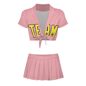 Custom Light Pink Light Yellow Cheerleading Uniform Set