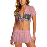 Custom Light Pink Blue Green Cheerleading Uniform Set