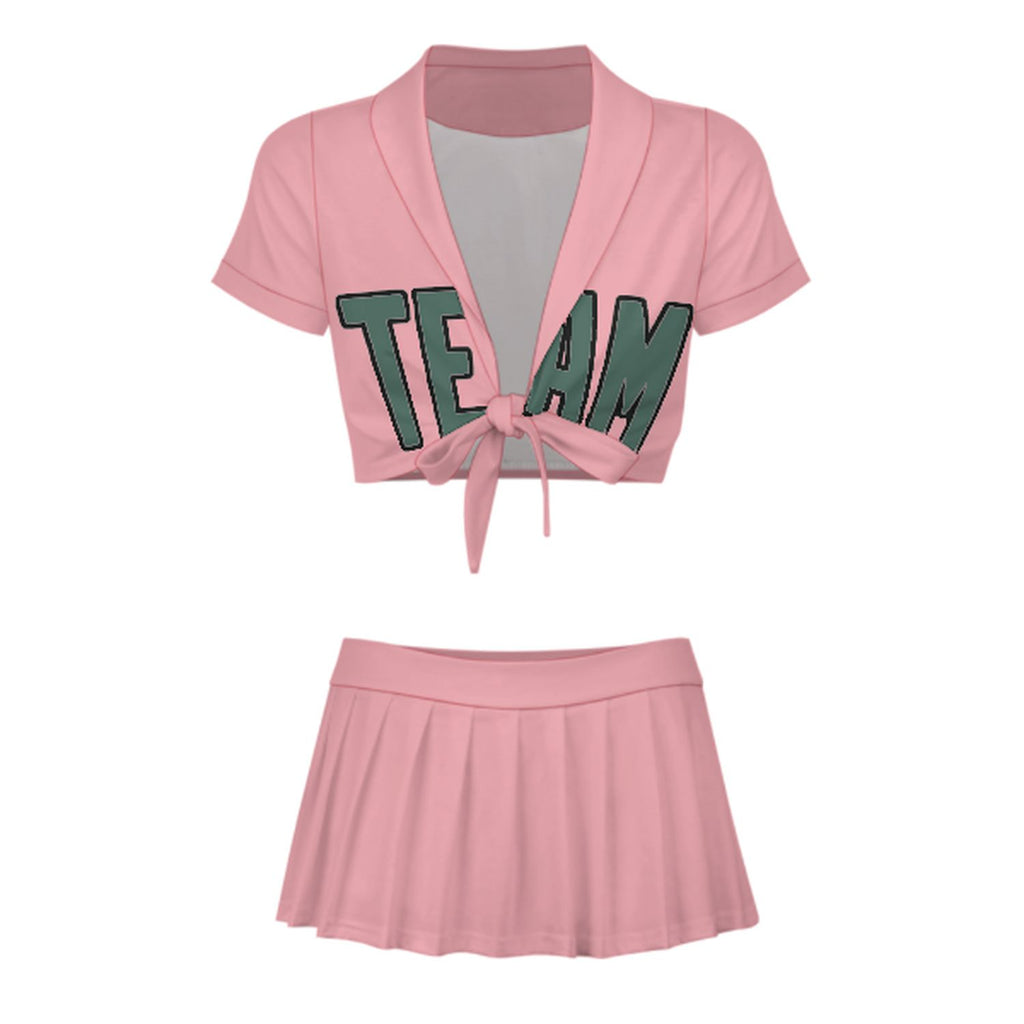 Custom Light Pink Blue Green Cheerleading Uniform Set