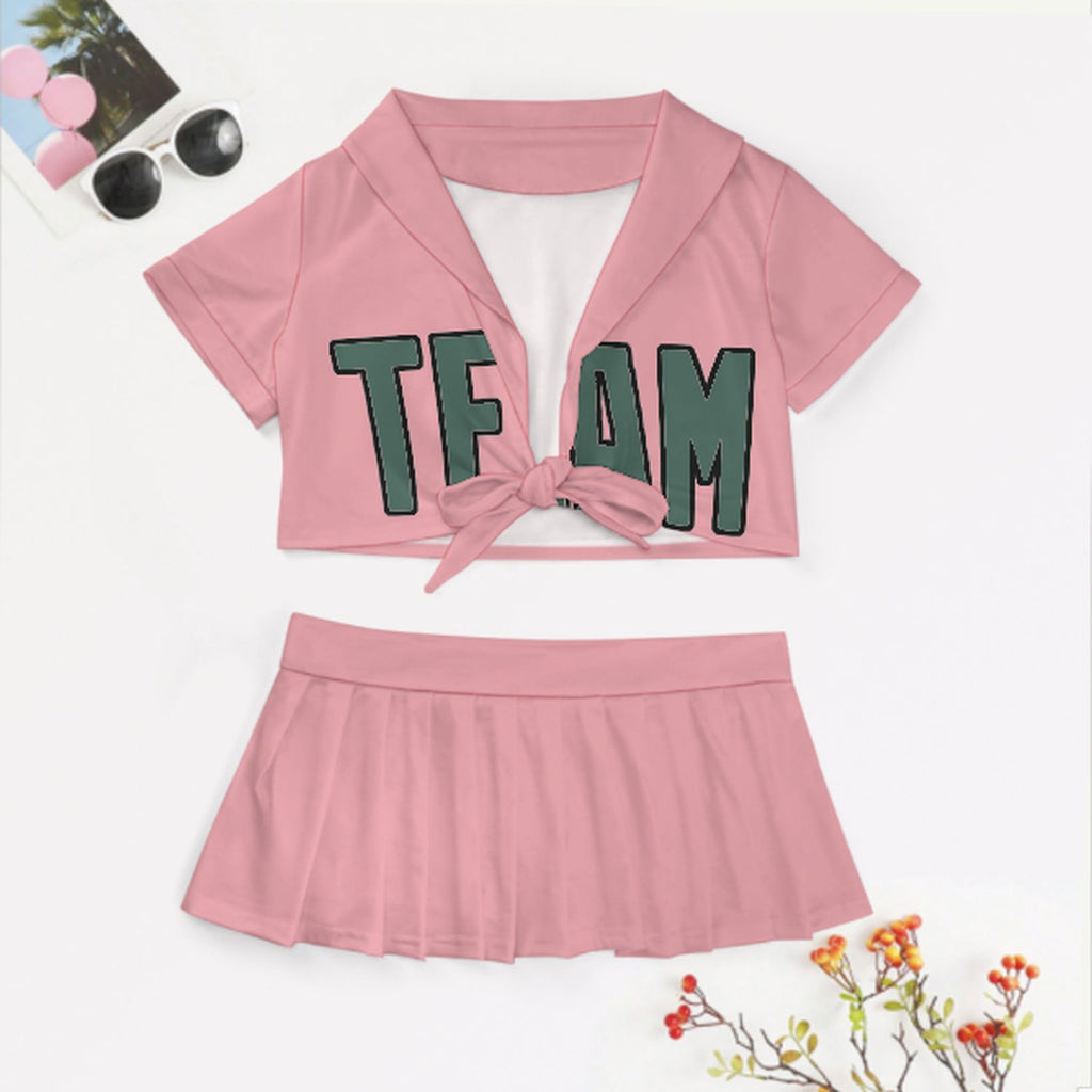 Custom Light Pink Blue Green Cheerleading Uniform Set
