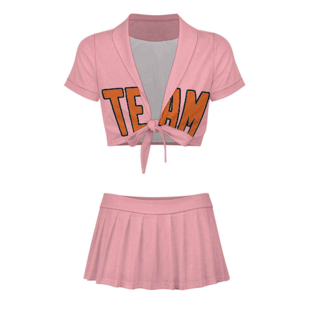 Custom Light Pink Orange Cheerleading Uniform Set