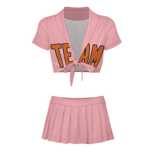 Custom Light Pink Orange Cheerleading Uniform Set