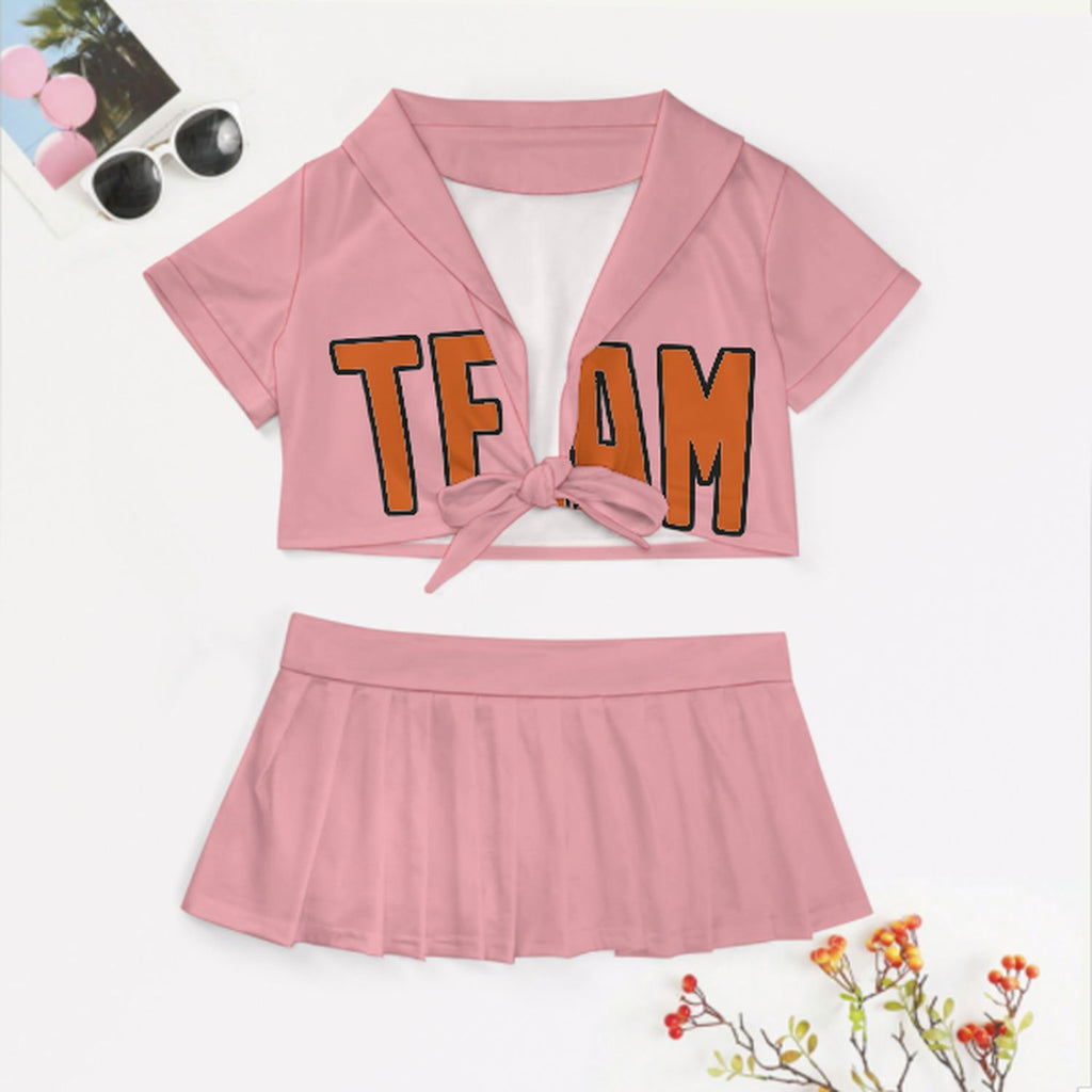 Custom Light Pink Orange Cheerleading Uniform Set