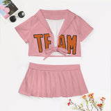 Custom Light Pink Orange Cheerleading Uniform Set
