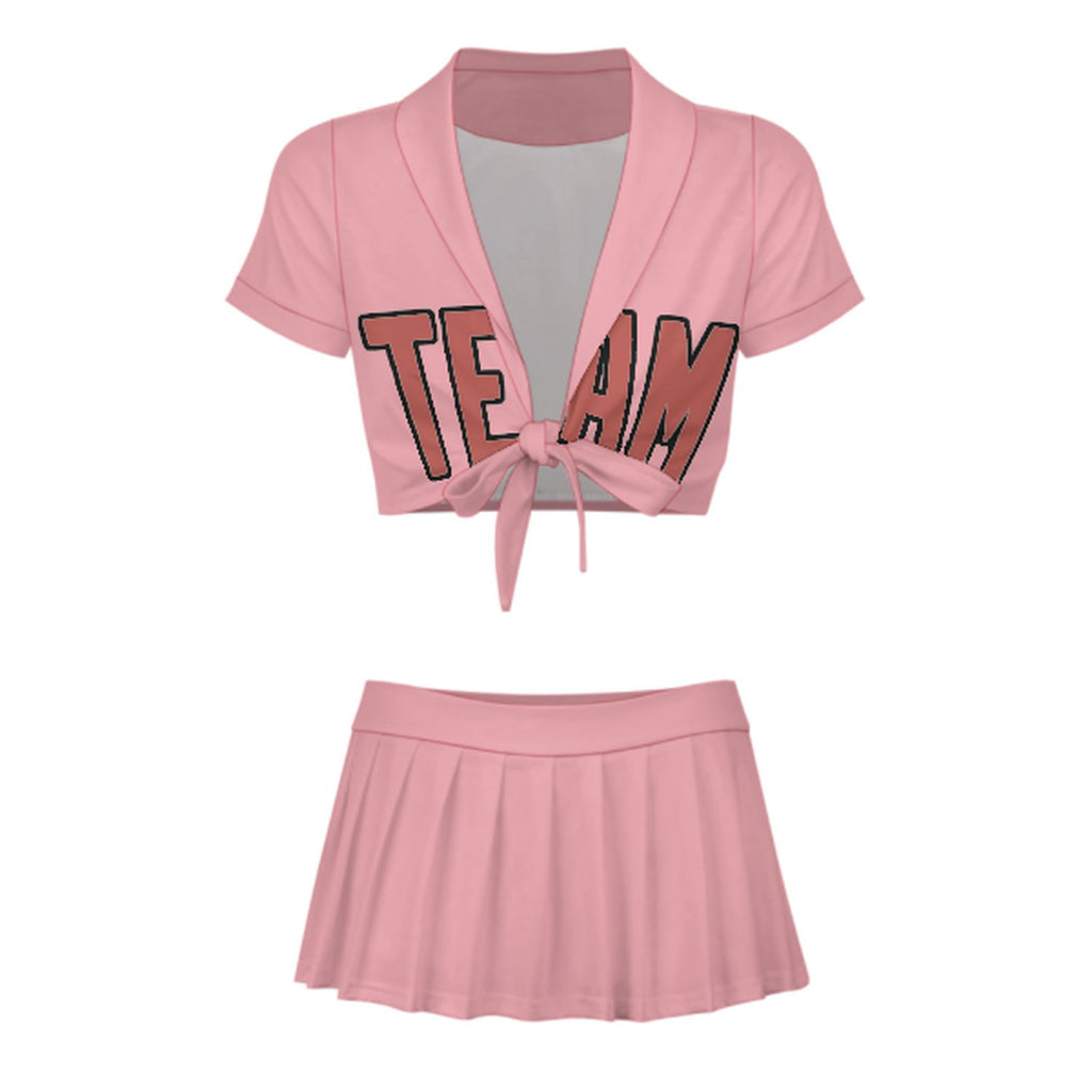 Custom Light Pink Copper Rose Cheerleading Uniform Set