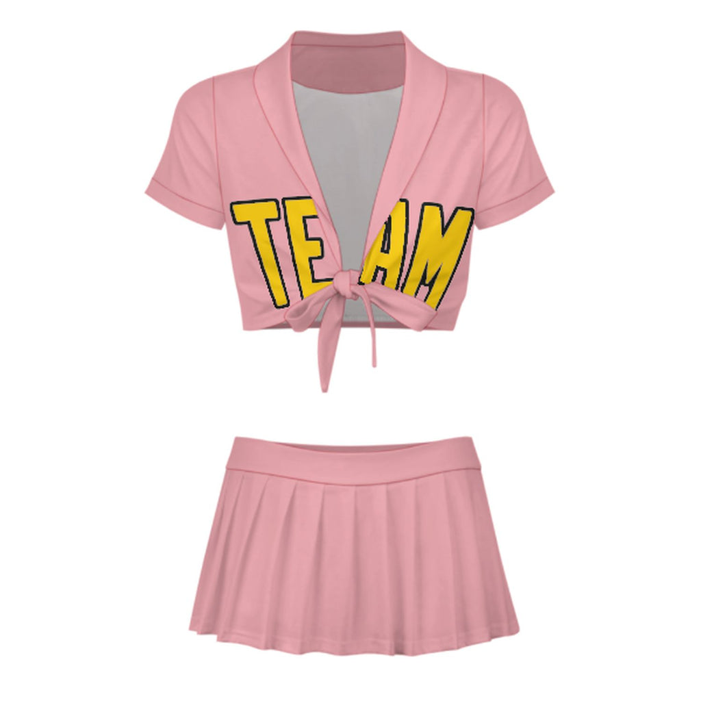 Custom Light Pink Gold Cheerleading Uniform Set