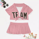 Custom Light Pink Brown Cheerleading Uniform Set