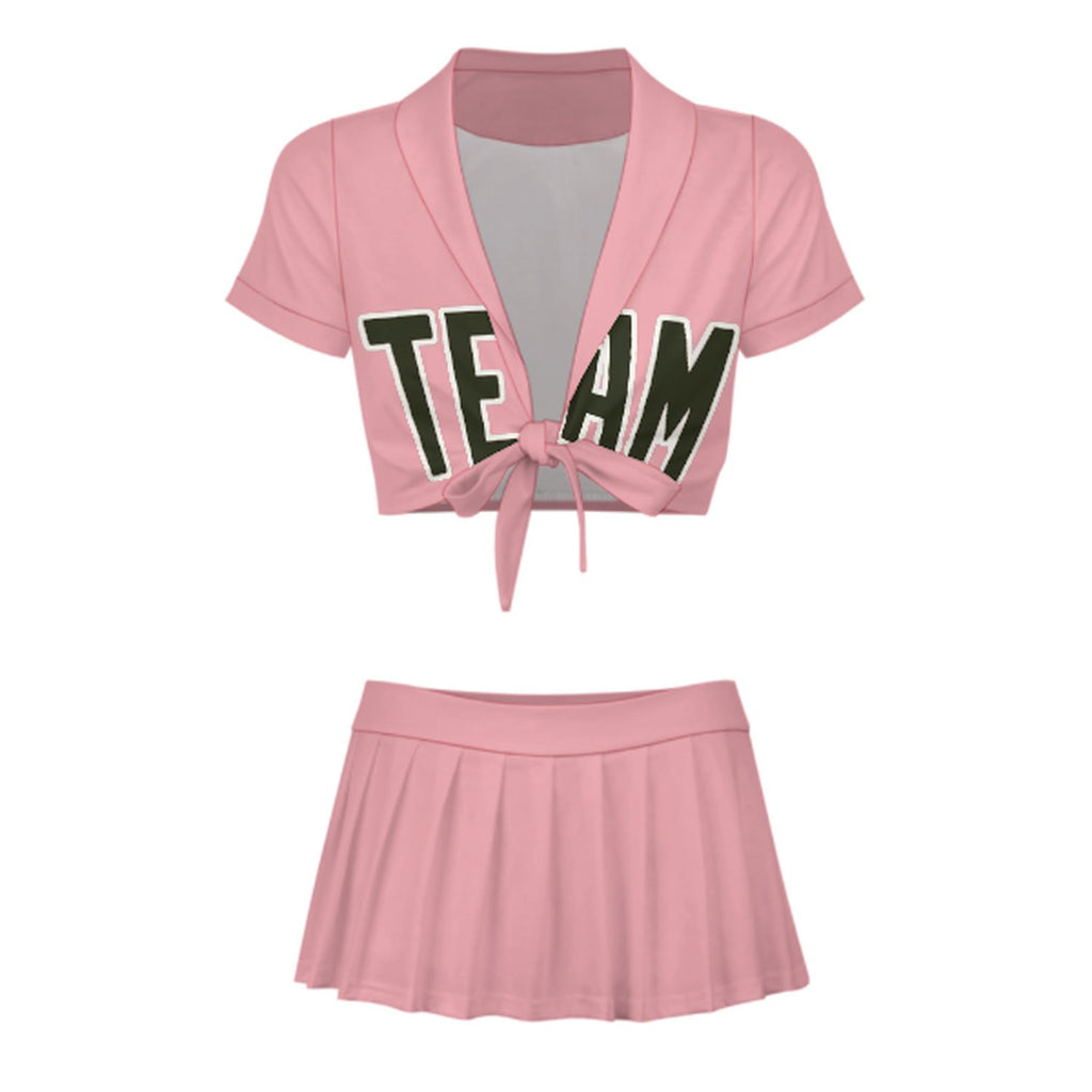Custom Light Pink Olive Cheerleading Uniform Set