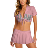 Custom Light Pink Gray Cheerleading Uniform Set