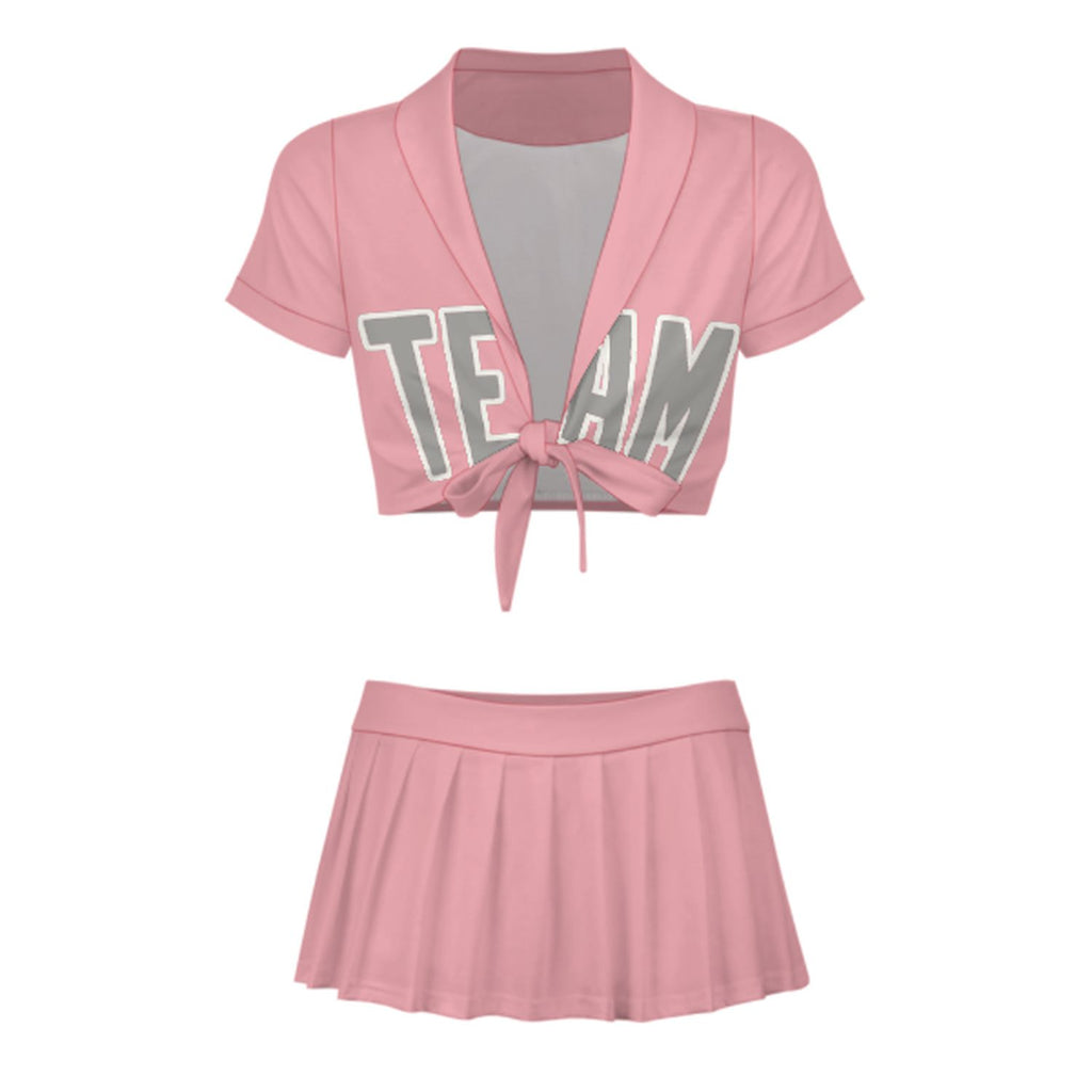 Custom Light Pink Gray Cheerleading Uniform Set