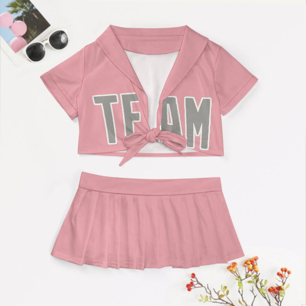 Custom Light Pink Gray Cheerleading Uniform Set